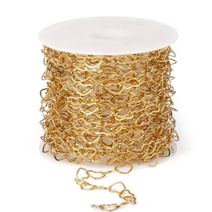 16.5FT Gold Heart Chain Roll 4.5mm Stainless Steel Chain for Jewelry Making | 18K Gold PVD Plated Heart Link Chain Spool Bulk for Necklace Bracelet Crafts - color: gold color