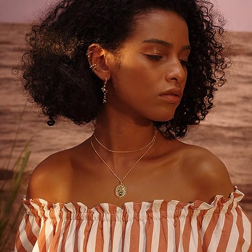 Fettero Pendant Necklace Gold Choker Layered Coin Open Karma Circle Full New Crescent Moon 14K Gold Plated Simple Dainty Necklaces for Women Jewelry Gift - style: Peace