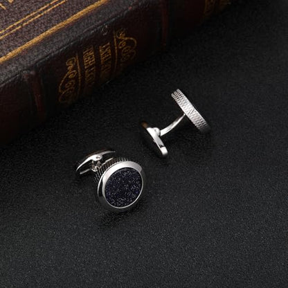 GWD Cufflinks and Tie Clip Set Personalized Cuff Links Business Wedding - style: Silver/Aventurine