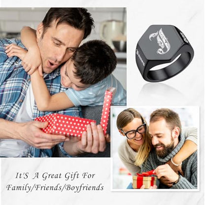 Custom Signet Ring for Men Personalized Initial Ring Custom Mens Rings Engraved Ring Customized Memorial Graduation Gifts for Father Husband Boyfriend Friends - color: Hexagon Black