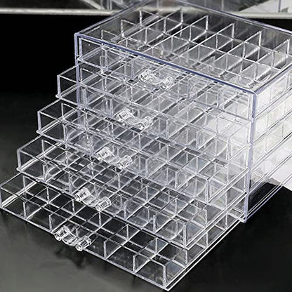 QIYUSHRY Earring Storage Box Acrylic Jewelry Storage Holder Ring Clear Plastic Transparent Jewelry Display Stand with 5 Drawers 120 Small Compartment Tray for Women Girls