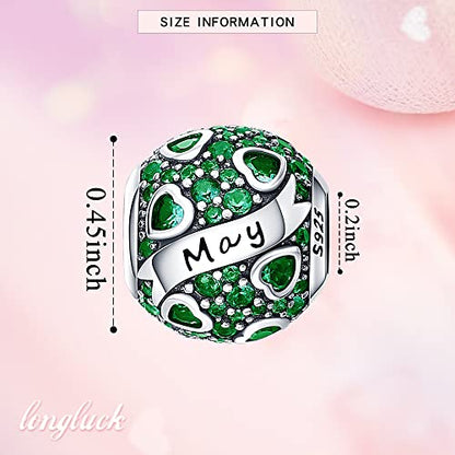 925 Sterling Silver Birthstone Charms fits Charms Bracelets for Woman，with 5A Cubic Zirconia Dangle Pendant Bead,Happy Birthday Charms for Bracelet and Necklace Valentine's Day Mother's Day Gift - color: 1-May Birthstones