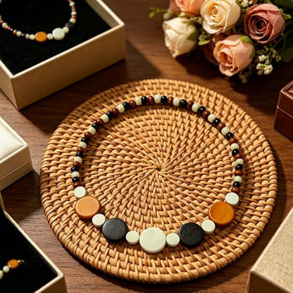 ONLYJUMP Colorful Ethnic Wooden Jewelry Set for Women Round Statement Dangle Earrings Multilayered Geometric Beaded Bracelet Necklace Exaggerated Tribal Style Jewelry - color: Whith