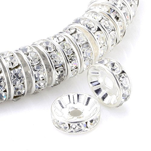 Allb 100Pcs Rondelle Spacer Beads 4mm Silver Plated Czech Crystal Rhinestone for Jewelry Making Loose Beads for Bracelets - color: silver, size: 4mm
