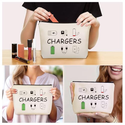 Cable Charger Makeup Bag,Charging Cord Electronics Accessories Travel Pouch | Girlly Canvas Tech Themed Cosmetic & Toiletry Organizer Case, Cute Christmas Birthday Gift for Women Teen Girls,Dorm Traveler - style: Chargers