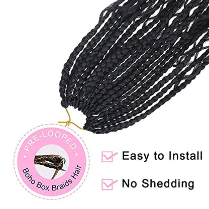 Unionbeauty 8 Packs Boho Box Braids 18 Inch Fluffy Bohemian Hippie Braids Distressed Goddess Box Braids Hair Curly Ends Pre-looped Crochet Hair Synthetic Braiding Hair Extension for Black Woman 1B# - color: 1B#, size: 18 Inch (Pack of 8)