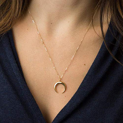 Turandoss Dainty Layered Choker Necklace, Handmade Y Pendant Necklace Multilayer Bar Disc Necklace Adjustable Layering Choker Necklaces for Women - style: 2PCS - Chain&Crescent