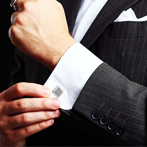 LeCalla 925 Sterling Silver Cufflinks for Men | Cubic Zirconia Square Cuff Links Gifts for Men, Husband | Shirt Cufflinks for Groom - style: PAVE CZ Cufflink