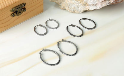 Hoops & Loops 925 Sterling Silver Cubic Zirconia Inside Out Oval Hoop Earrings for Women, 20mm 25mm 30mm - color: 30mm-Black