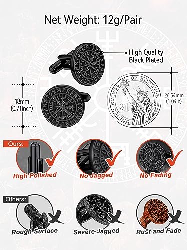 FaithHeart Mens Cufflinks, Norse Viking Tuxedo Shirt Cuff Links, Stainless Steel Cuff Links and Shirt Studs, Gift Box - style: 01. Compass-Black