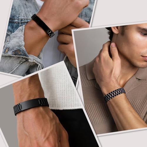 ChainsHouse Men Stainless Steel Bracelet Adjustable Custom ID Engraved Gift | Personalized Silver/Gold/Black for Birthday Father Husband Boyfriend with Gift Box Adjustable Tool 10mm/15mm/15.5mm 8.3"/8.7" - color: P.10mm Width-Black--No Custom