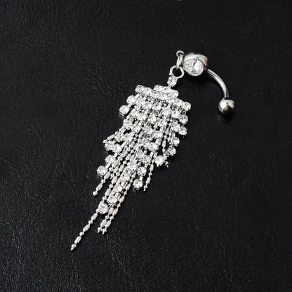 14G CZ Tassel Dangle Belly Button Rings for Women Sparkling Cubic Zirconia Crystal Fringe Dangling Belly Navel Studs Rings Navel Curved Barbell Body Piercing Jewelry