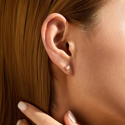 CHIC & ARTSY 925 Sterling Silver Half Hoop Earrings for Women, Dainty Huggie Hoops with Synthetic Opal, Moonstone, CZ & Gemstones, Lightweight Comfort Fit Everyday Elegant Jewelry - color: Synthetic Moonstone/Rose Gold Plated Silver