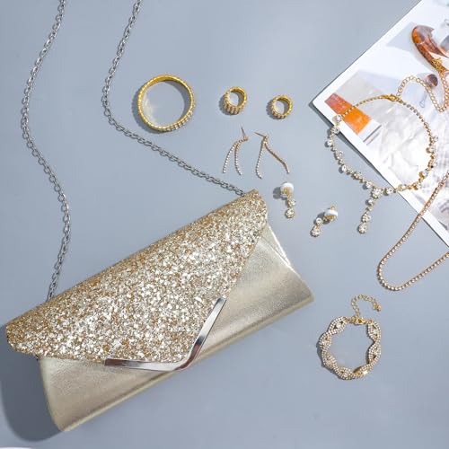 NEWITIN Purse Rhinestone Jewelry Set for Women Prom Jewels Crystal Clutch Purse Necklaces Rings Bracelets Earrings Gold Silver Jewelry Set for Women Bride - color: 11 Pieces Gold