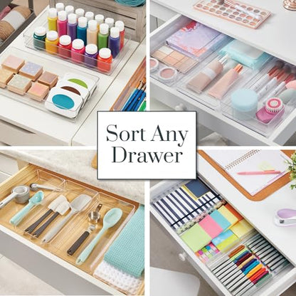 STORi SimpleSort 3-Piece Stackable Clear Drawer Organizer, 12" x 6" x 2" | Rectangle Trays, Wide Makeup Vanity Storage Bins, Office Desk Drawer Dividers, Made in USA - size: 12x6x2"
