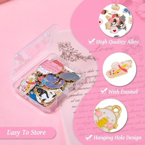 Enamel Cat Charms Alloy Enamel Pendants Cute Animal Pendants Lovely Cute Kitty Charm for Bracelet DIY Necklace Earrings Keychain Dangle Craft Jewelry Making - style: Snack Cat