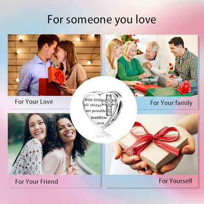 Bible Family Mom Wife Love Heart Dangle Charm 925 Sterling Silver Charms fits Bracelets and Necklace Pendant Bead Charms Jewelry Present for Women Family Friends - style: Bible - With God all things are possible Prayer Charm