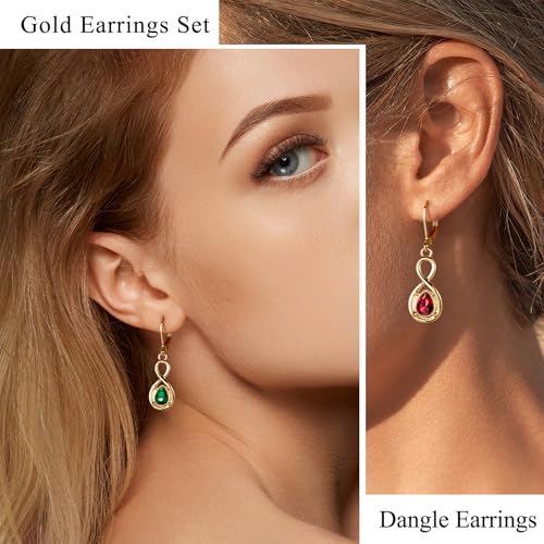 Multicolor Crystal Dangle Studs Earrings Set for Women 925 Silver Hypoallergenic Dangle Earrings Leverback Drop Earring Fashion Cubic Zirconia Leverback Stud Earring Sets Trendy Cubic Zirconia Jewelry Gifts for Women - style: 12-2G