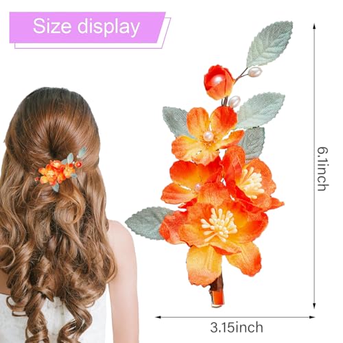 Wedding Hair Clips, Crystal Hair Pins Pearl Rhinestone Hair Barrettes, Bridal Flower Hair Pieces Pearl Headpieces Hair Accessories for Women Girls (Red&Green) - color: Red&Green