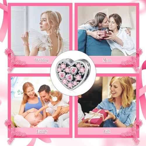 Charm for Bracelets and Necklaces, Heart Animals 925 Sterling Silver Bead Celestial Sun Moon Star Charms Jewelry Gift for Women Girls - color: Pink Heart Charm