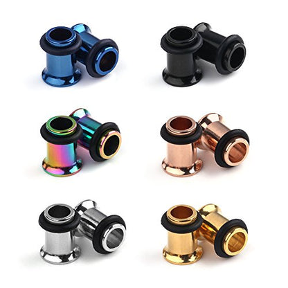 Ruifan 6Pairs Surgical Steel Single Flared Tunnel Gauge Ear Expander Stretching Kit Plugs Piercing 6 Colors Same Size 12g-00g (2mm-10mm) - style: 2G=6mm