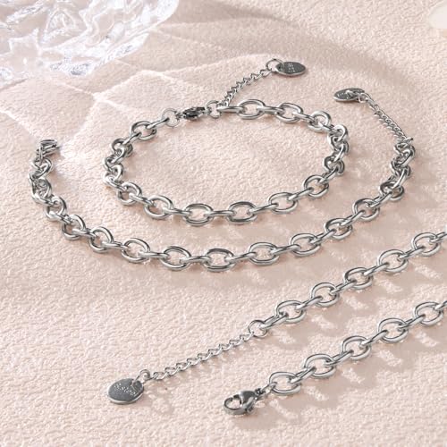 KYUNHOO 10 PCS Bracelet Chains for Jewelry Making 6.7 Inches Bracelets Bulk | Stainless Steel Bracelets Making Chains 6.7 Inches Oval Link Chain Bulk with Extender for Men Women DIY Bracelets Crafts - color: Silver