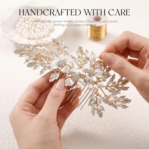 Wedding Hair Pieces, Rhinestone Bridal Hair Accessories | Handmade Gold Hair Comb for Bridesmaids Banquets Balls Formal Events - color: Gold