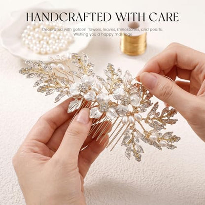 Wedding Hair Pieces, Rhinestone Bridal Hair Accessories | Handmade Gold Hair Comb for Bridesmaids Banquets Balls Formal Events - color: Gold