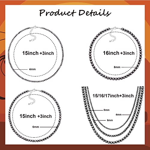 MOZAKA 1-4Pcs Western Navajo Pearl Choker Necklace for Women Western Beaded Choker Adjustable Boho Vintage Necklace Jewelry Gifts