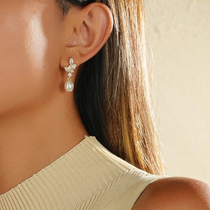 Gold Earrings for Women Trendy, Dainty Dangle Earrings 14K Gold Plated Drop Earrings Cute Wedding Earrings Fashion Prom Bridal Jewelry Gifts - color: Gold-A7