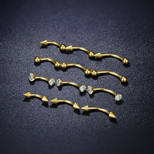 Rook Daith Piercing Jewelry 16G Stainless Surgical Steel Curved Barbell Eyebrow Rings Vertical Labret Lip Piercing Jewelry Rook Daith Earrings for Women Men 6MM 8MM 10MM Hypoallergenic - color: Gold-6MM 8MM 10MM