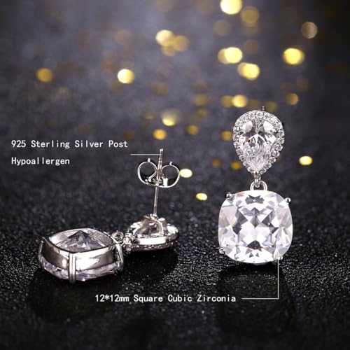 Elegant Jewelry Set for Women Silver Teardrop CZ Drop Earrings and Necklace | Square Teardrop Cubic Zirconia Rhinestone Jewelry Sets Bridal Jewelry Sets for Wedding Bride Bridesmaids Mother of Bride - style: Shining Beauty