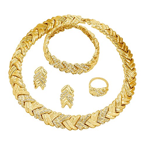 Fashion Crystal Jewelry Set Gold Plated Jewelry Weddings Dubai Gold Necklace Earrings Set Gift - color: Wheat style