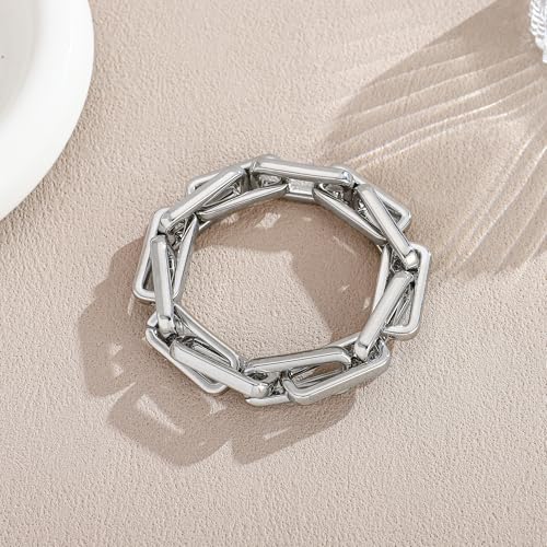 WOWORAMA Chunky Chain Bracelet for Women, Gold/Silver | Adjustable Elastic Stretch Bracelet, Thick Chunky Link Bracelet, Statement Jewelry - color: Square-Silver