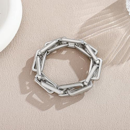 WOWORAMA Chunky Chain Bracelet for Women, Gold/Silver | Adjustable Elastic Stretch Bracelet, Thick Chunky Link Bracelet, Statement Jewelry - color: Square-Silver