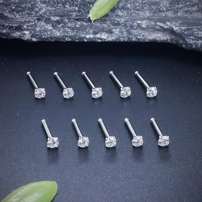 ASTM F136 Titanium Nose Rings 18G 20G 22G Clear Cubic Zirconia Nose Studs Ring Screw L-Shaped Bone Hypoallergenic Body Piercing Jewelry for Women 1.5mm 2mm 2.5mm 3mm 10PCS - style: Bone:18G(1.0mm)-2mm CZ