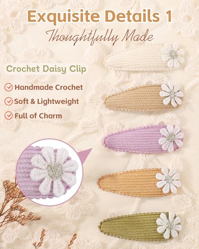 YHXX YLEN 20PCS Snap Hair Clips for Girls Cute Flower Hair Clips Non Slip Fabric Hair Barrettes Toddler Hair Accessories for Baby Toddler Girls Kids - color: 20pcs-Daisy set