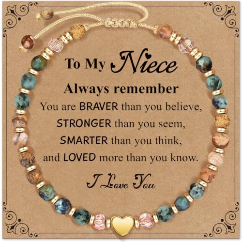 Inspirational Bracelets Gifts for Women: Healing Natural Stone Beads Bracelets - Birthday Mothers Day Gifts Thinking of you Get Well Soon Gift for Women Friends Sister Mom - color: HEART-NIECE