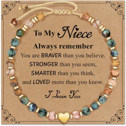 Inspirational Bracelets Gifts for Women: Healing Natural Stone Beads Bracelets - Birthday Mothers Day Gifts Thinking of you Get Well Soon Gift for Women Friends Sister Mom - color: HEART-NIECE