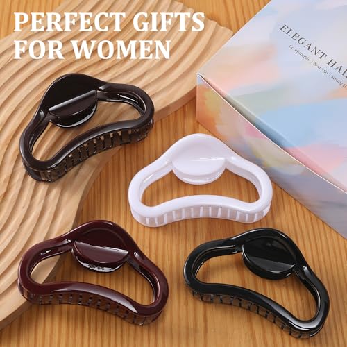 4 Pack Heart Hair Clips, 4.5" Large Durable Trendy Hair Claw Clip with Bead & Butterfly Spring, Premium PC Material Cozy Fashion Hair Claw for Thick Hair, Gift Set for Women Girls, Daily Wear - color: Classic Color 7: Black, White, Wine Red and Brown