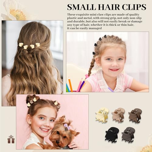 JANYUN 48Pcs Matte Small Mini Hair Claw Clips,Tiny Claw for Girls Women | Neutral Color Small Hair Clips, Non-Slip, Tiny Plastic Strong Grip Multifunction, Accessories Hairstyle Birthday Gifts - color: Matte