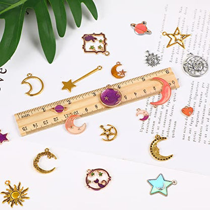 SANNIX 120Pcs Mixed Sun Star Moon Charms Jewelry Making Gold Enamel | Charm Pendants for DIY Necklace Bracelet Making Supplies - style: Sun Star Moon