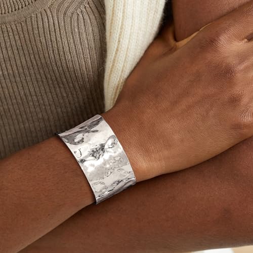 4Pcs Chunky Gold Cuff Bracelects for Women Gold Bangles Irregular Minimalist Statement Bangle Bracelets Set Open Wide Bangle Upper Arm Cuff Jewelry - color: Silver-B