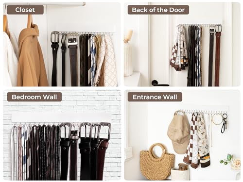 StorageWorks Tie Rack with 20 Hooks, 2 Set Wall Mounted Wood Hanger, White | Sturdy White Tie Rack Hanger with 180° Swivel Hooks, Wall-Mounted Space Saver for Ties, Belts, Scarves in Closet - color: White (With 20 Hooks)