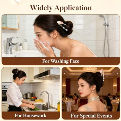 6 PCS Chinese Hair Sticks Set Pink Flower Tassel Hair Stick with Pearl Traditional Asian Metal Hair Chopsticks Long Hair Bun Updo Holders Accessories for Women Girls Hanfu Party Wedding