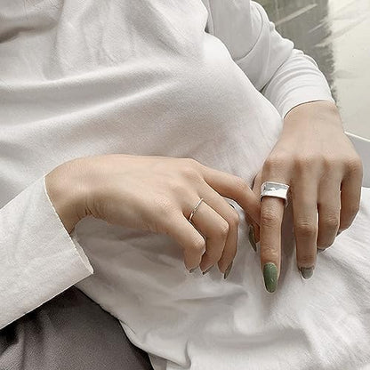 925 Sterling Silver Wide Band Ring Simple Handmade Hammered Chunky Statement Rings Adjustable Boho Thumb Ring for Women Men - color: Pattern 1