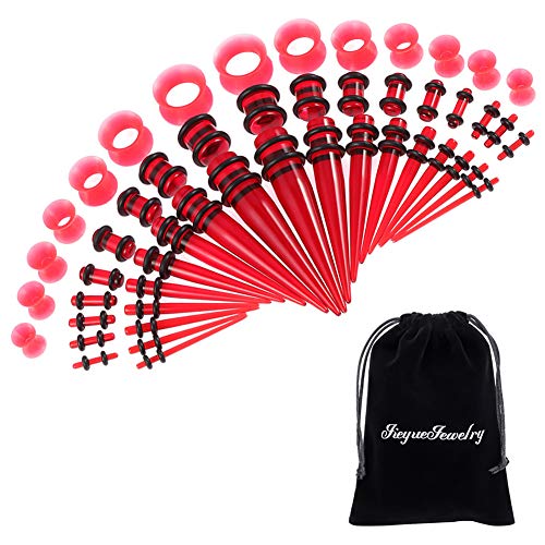 JieyueJewelry 50/54 Pcs Ear Stretching Kit 14G-00G | Acrylic Tapers & Plugs with Silicone Tunnels, Ear Gauges Expander Set Body Piercing Jewelry for Women and Men - color: Red