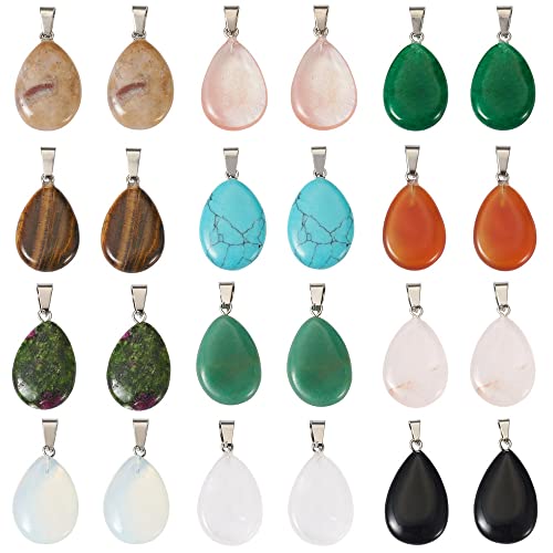 24pcs Teardrop Shaped Stone Pendants 12 Styles Natural & Synthetic Gemstone Charms Mixed Healing Chakra Crystal Pendant for Stone Jewelry - color: 1-Mixed Color-Teardrop-12 Styles