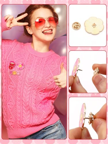 JUNEBRUSHS 28pcs Girl Pink Power Brooch Pins Pink Ribbon Lapel Pins for Women Girl Power Clothes Preppy Decorations Accessories - style: Pink Power Style