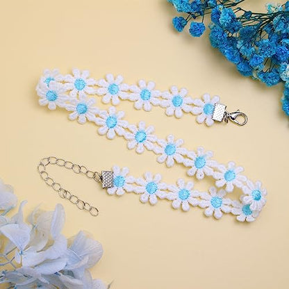 Nova&Aria Chokers Set For Women Heart Choker Necklaces Flower Pendant Velvet Cute Pink Turquoise Blue White Black Choker Necklace Christmas Colorful Lace Chokers - color: Light Blue
